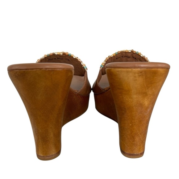 Anne Klein Beaded Plateform Wood Wedge Sandals Sz 10 - Picture 9 of 13